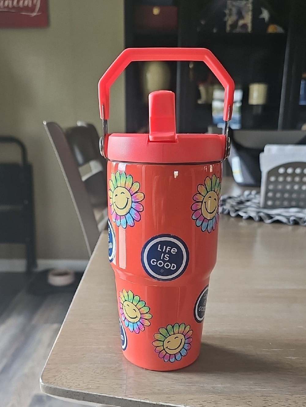 Corkcicle Coral Red Travel Cup with Gold Logo